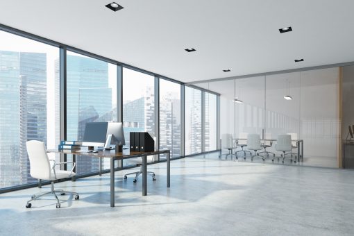 White,Open,Space,Office,Interior,With,An,Aquarium,Like,Conference Oficina instalaciones edificio zona 14